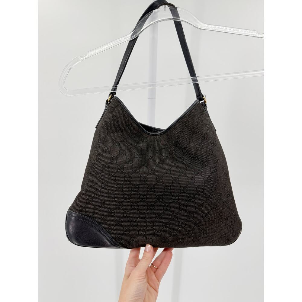 Gucci Black GG Monogram Canvas Leather Shoulder Hobo Bag Purse Vintage Handbag - Picture 2 of 12